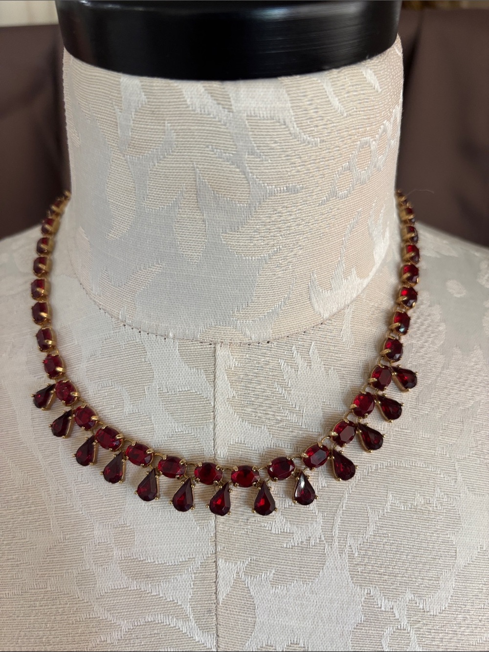 Vintage Avon Gold-Tone Necklace with Ruby Red Teardrop Stones